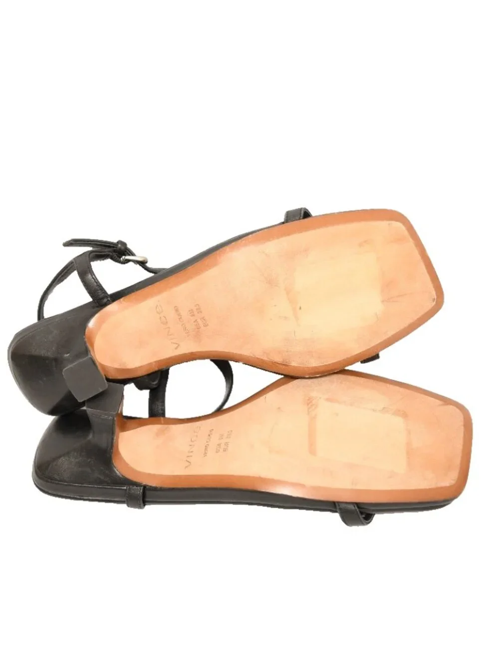$330 Vince Coco Ankle Strap Sandal BLACK LEATHER SQUARE TOE 8 US (DD3)